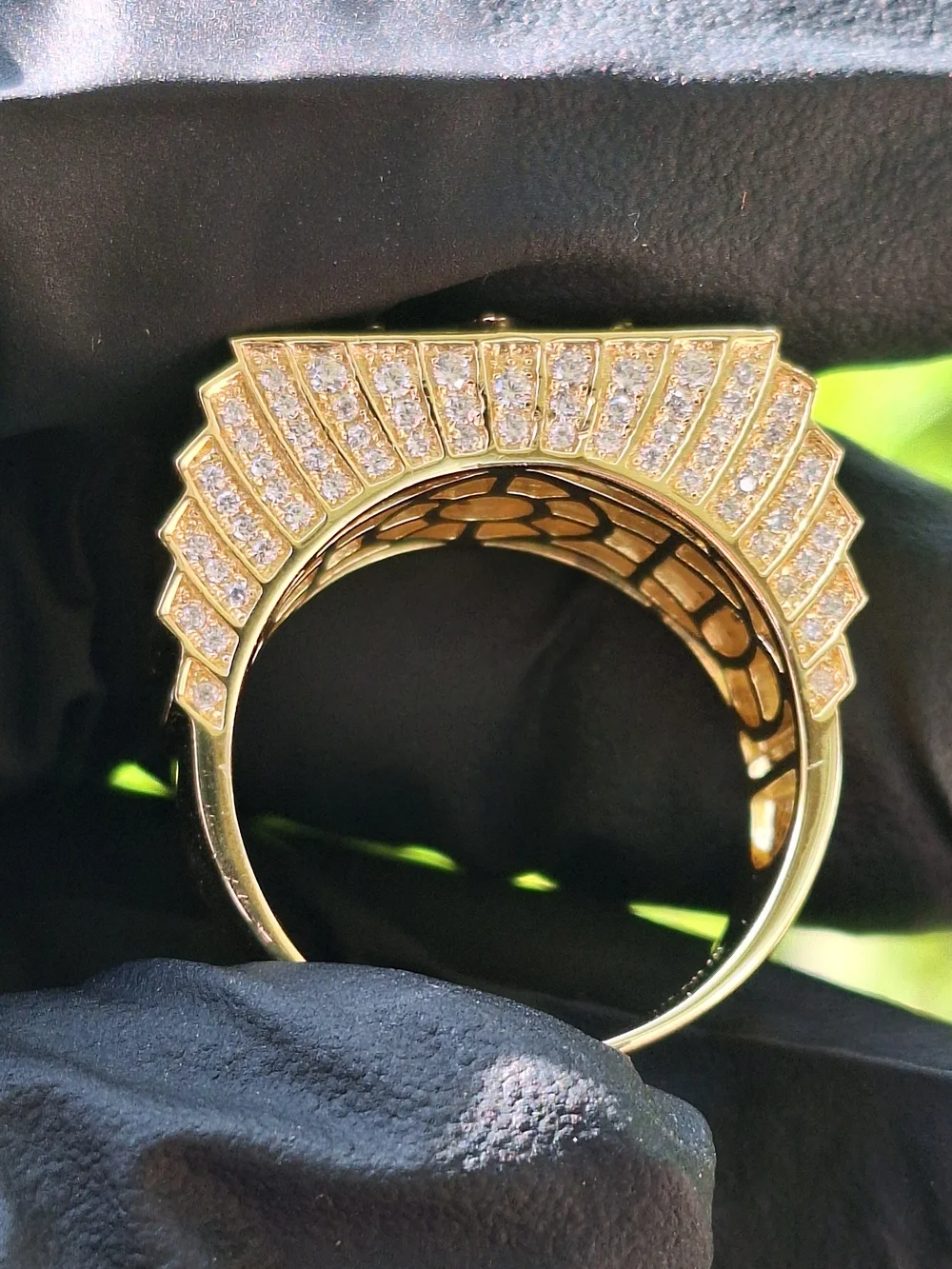 Gold Over 925 Sterling Silver Size 13 Masonic Cubiz Zirconia Ring